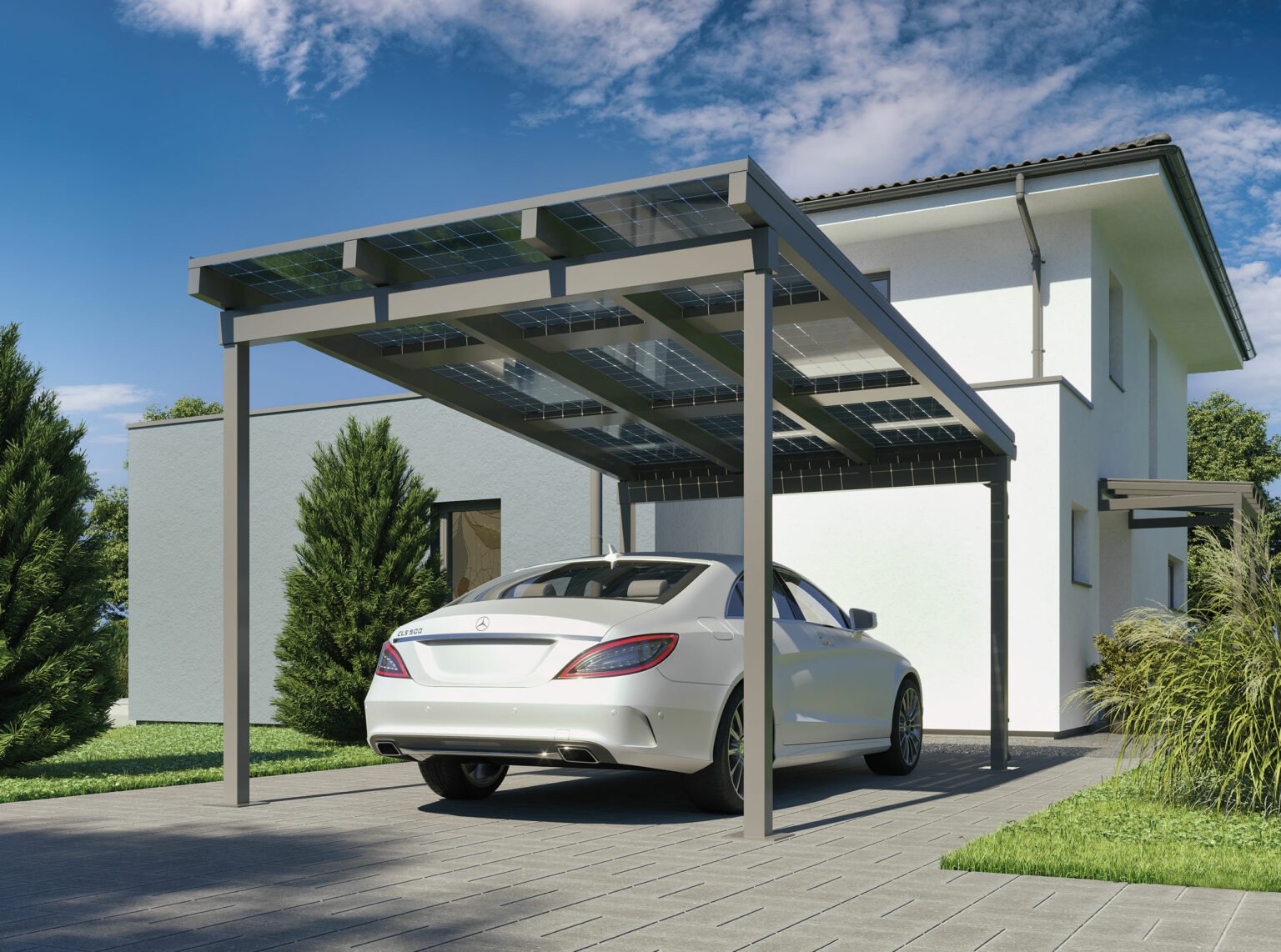 Solar Carport mit PV-Modulen - Solaranlage auf Carport von Leeb